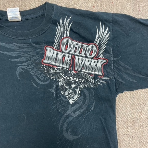 Ohio Bike Week shirt mens large Black 2000s Y2K Skull Wings Gothic Grunge - Picture 6 of 12